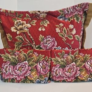Rose Tree Deep Red Floral Botanical Purples 2 King &1 Standard Pillow Sham Set
